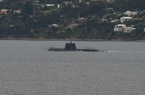 HMAS Collins leaving Hobart