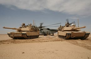 USMC M1A1 MBT refueled by CH-53