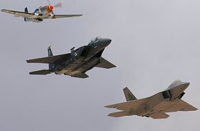 USAF Heritage Flight F-22A Raptor F-15E Strike Eagle P-51 Mustang