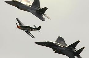 USAF Heritage Flight F-22A Raptor F-15E Strike Eagle P-51 Mustang