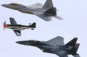 USAF Heritage Flight F-22A Raptor F-15E Strike Eagle P-51 Mustang