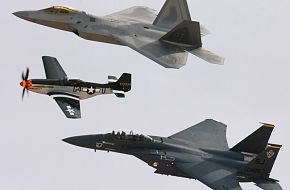 USAF Heritage Flight F-22A Raptor F-15E Strike Eagle  P-51 Mustang