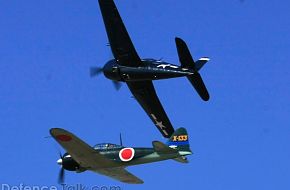 US Navy F6F Hellcat and Japanese Navy Mitsubishi A6M Zero