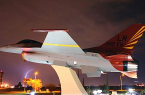 F-16 sits in the Tuskegee Airmen Memorial