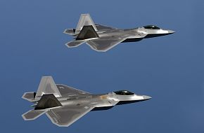 F-22 Raptors fly over Langley Air Force Base, Va., US Air Force