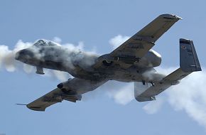 USAF A-10 fires 30 mm GAU-8/A Avenger Gatling gun.