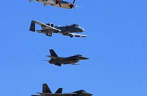 USAF Heritage Flight P-38 A-10 F-16 F-22