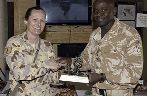 Australian side accepts the Trophy - cricket at Kandahar