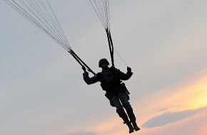 US military paratrooper during a multi nation jump
