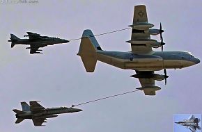 USMC KC-130 refueling AV-8B and F/A-18