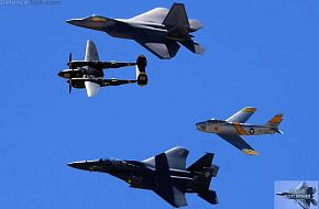 USAF Heritage Flight F-22 F-15 F-86 P-38