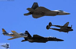 USAF Heritage Flight F-22 F-15 F-86 P-38