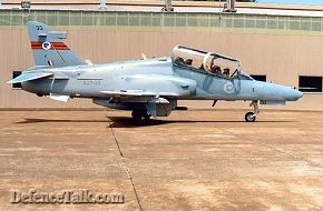 A RAAF Mk 127 Hawk lead in fighter fitted with 30mm gun pod