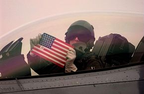 USAF pilot with US flag.