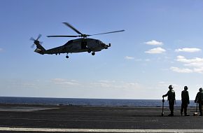 SH-60B Seahawk Helicopter landing on aircraft carrier