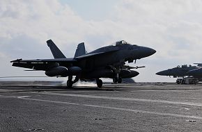 F/A-18 Super Hornet lands on the flight deck