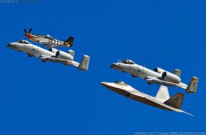 USAF Heritage Flight-F-22A Raptor, A-10 Thunderbolt II and P-51 Mustang