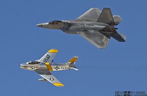 USAF Heritage Flight F-22A Raptor and F-86 Sabre Fighters