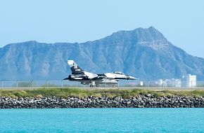 An F-16 Fighting Falcon from the 18th Aggressor Squadron