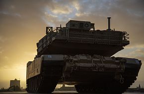 M1A1 Abrams Tank Sits On The Pier At Bremerhaven Port In Germany