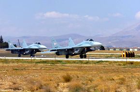 Two Hungarian MIG-29 jets start at the same time to do exercise in pair for