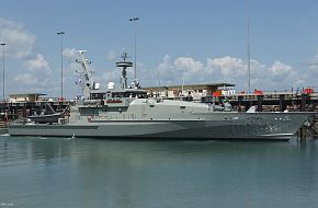 The RAN's first Armidale class patrol boat on trials. It's armed with a 25m