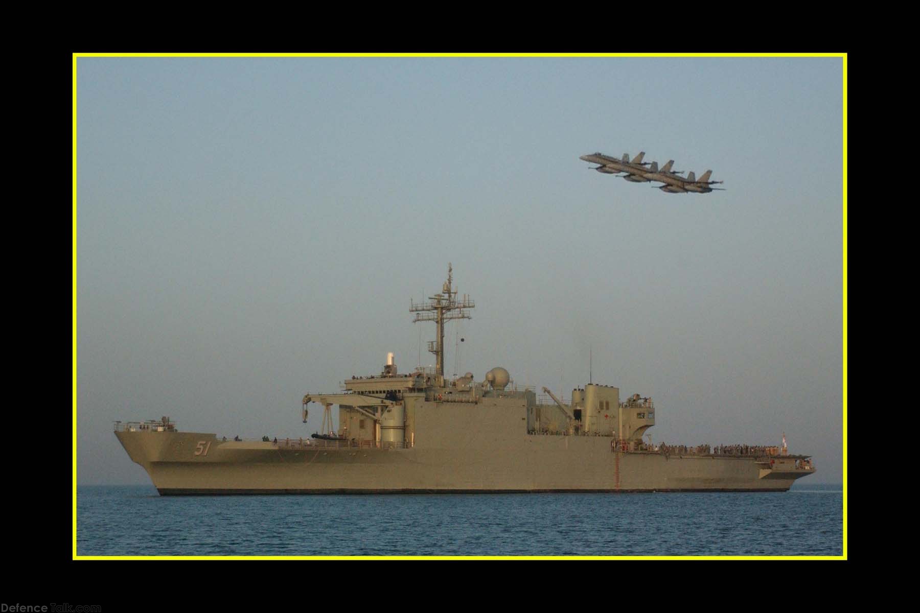 75SQN Hornets flypast of HMAS Kanimbla ANZAC day 2003 Arabian Gulf