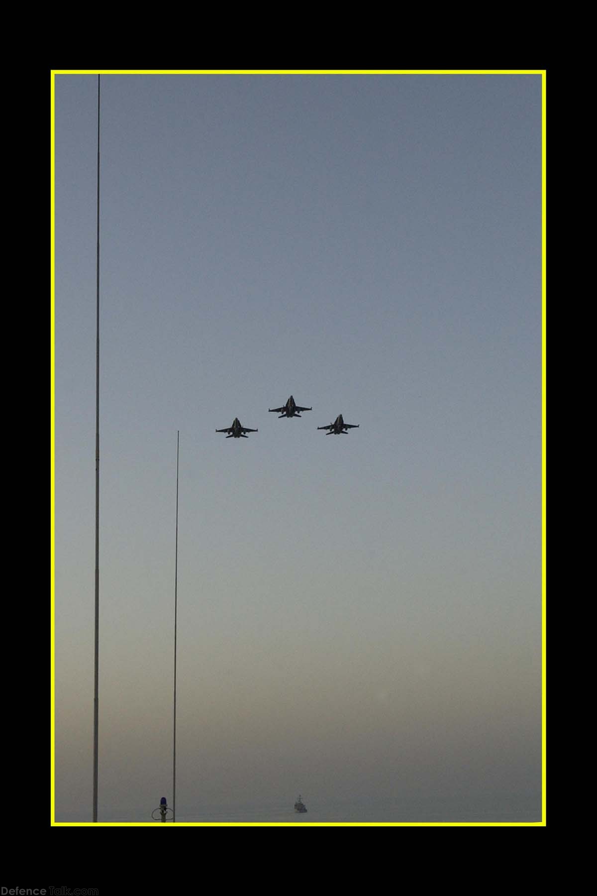 75SQN Hornets flypast of HMAS Kanimbla ANZAC day 2003 Arabian Gulf