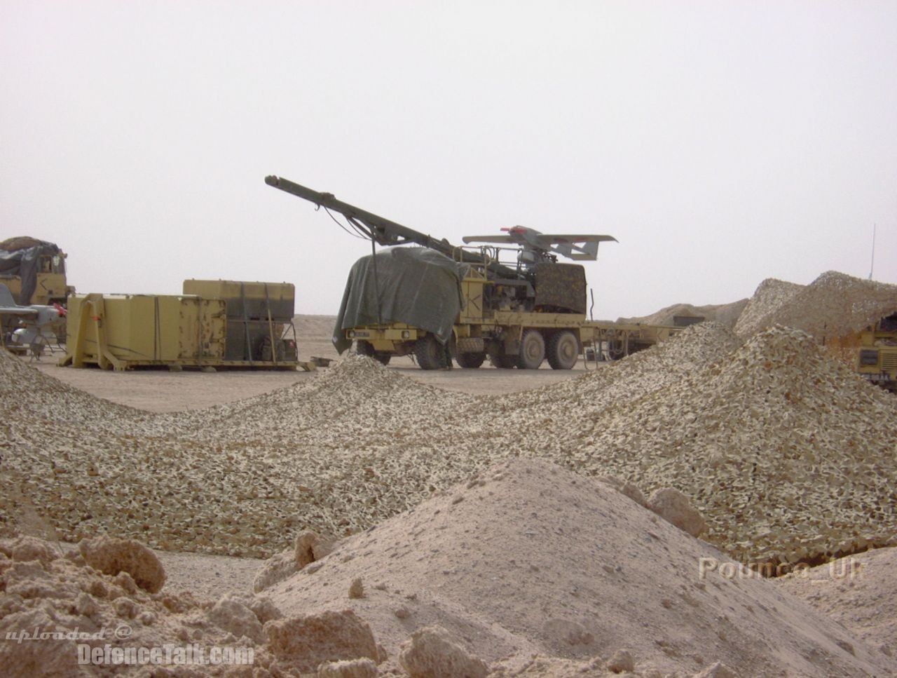 A British Phoenix UAV ready on its launch rail in Iraq.