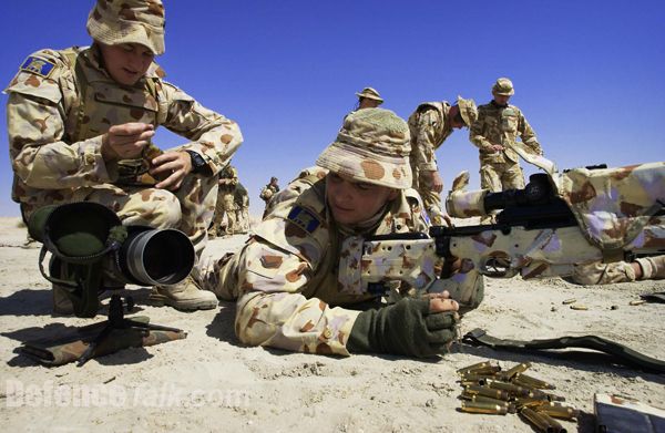 A close up of Australian Army sniper in Iraq