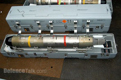 A Eurotorp MU-90 Torpedo as chosen for the RAN inside it's packagin contain