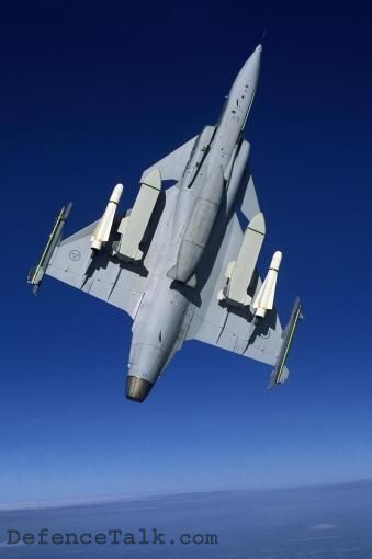 A Gripen showing its Maverick Air to Surface Misilles.