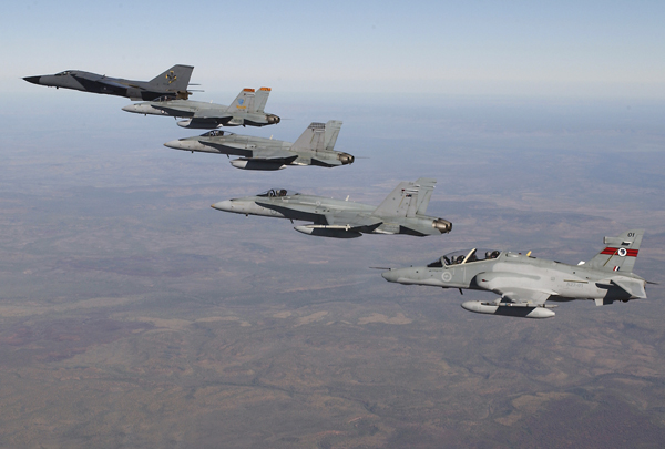 A lineup of Australia's current fighter/strike aircraft from a recent exerc