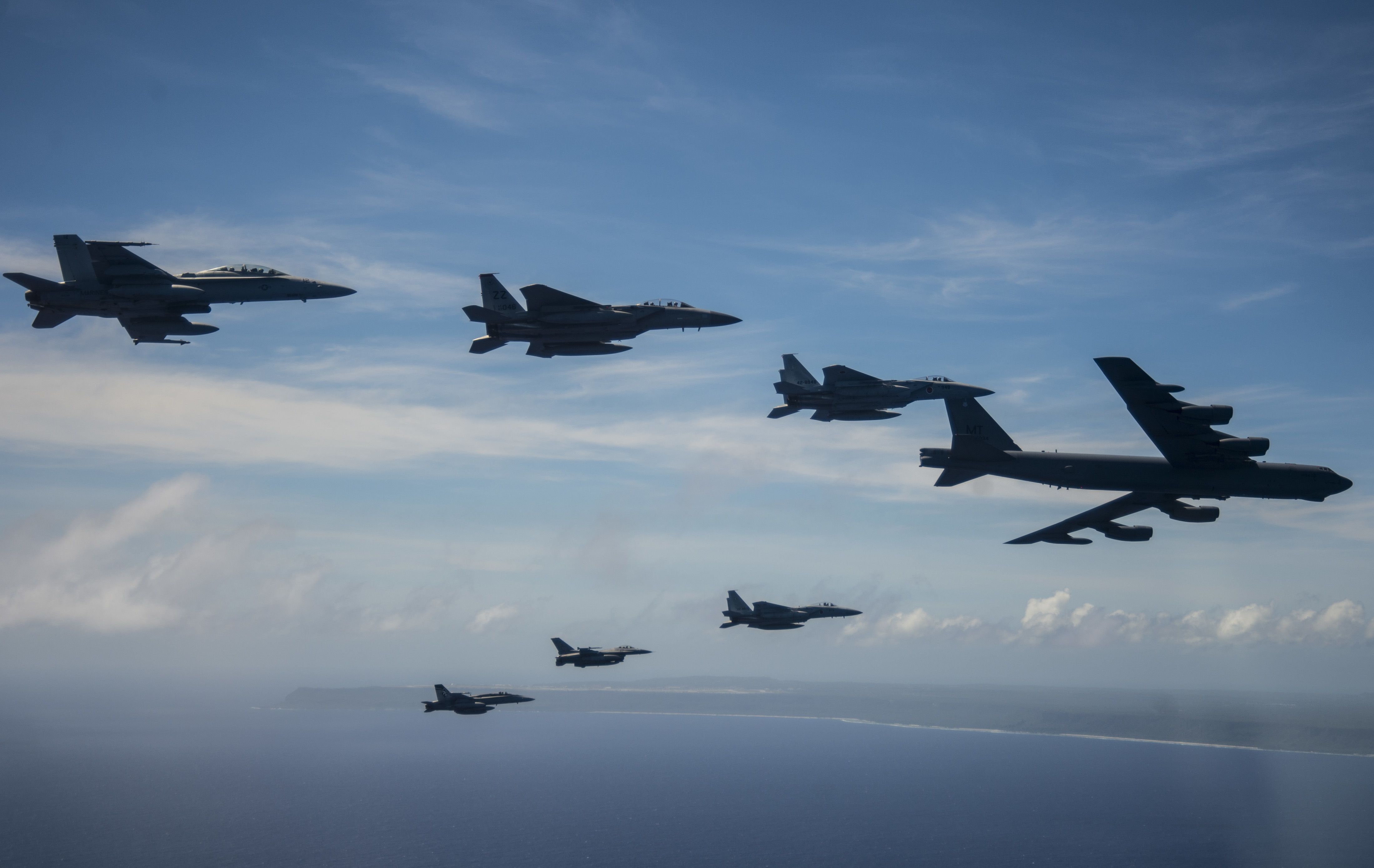 Aircraft from the United States, Australia and Japan participating in COPE North 2019