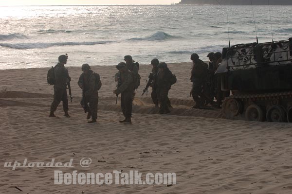 Amphibious Assault Vehicle (AAV) during a beach assault exercise