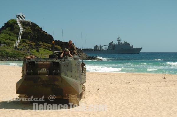Amphibious Assault Vehicle (AAV) towards USS Rushmore (LSD 47)