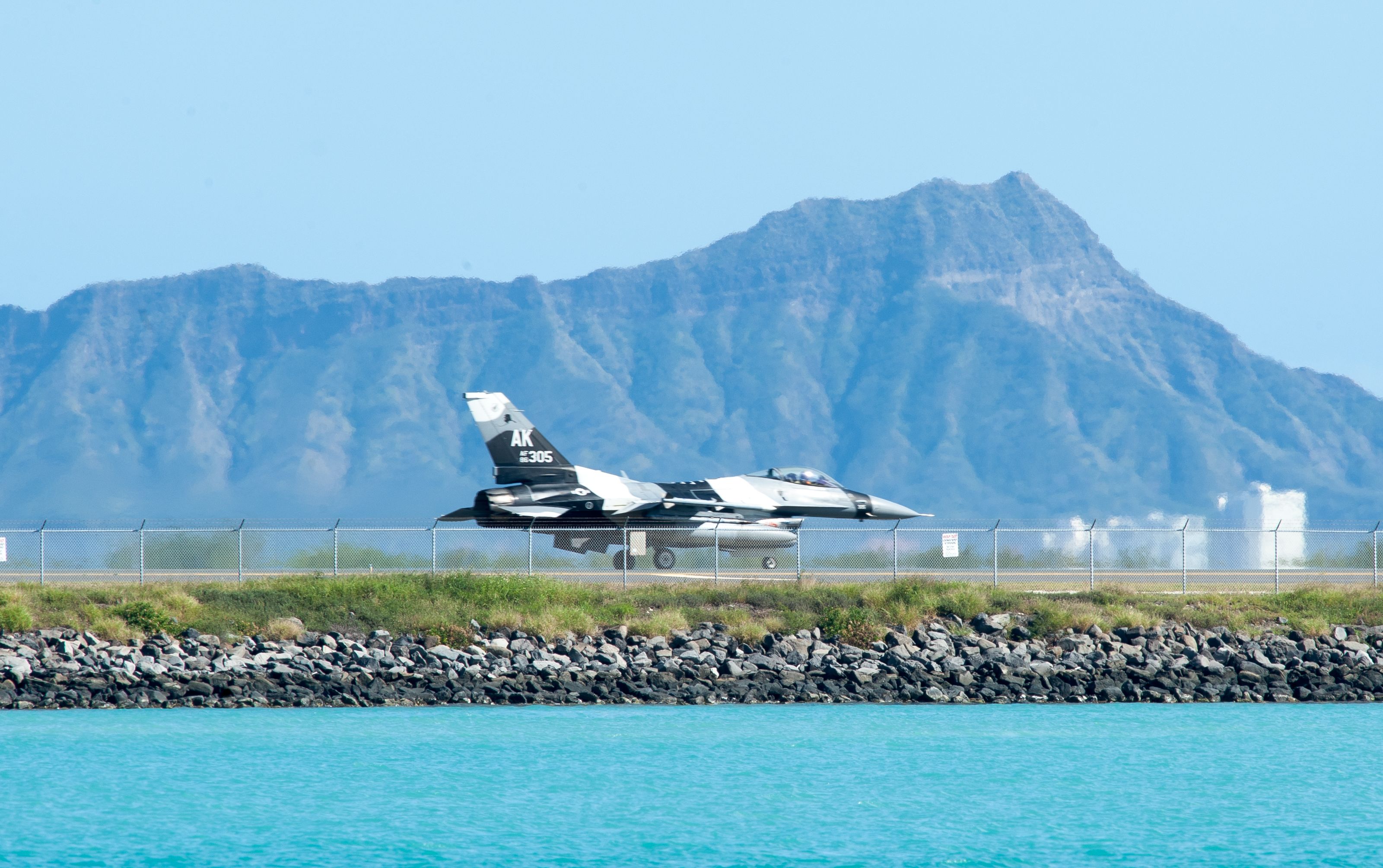 An F-16 Fighting Falcon from the 18th Aggressor Squadron
