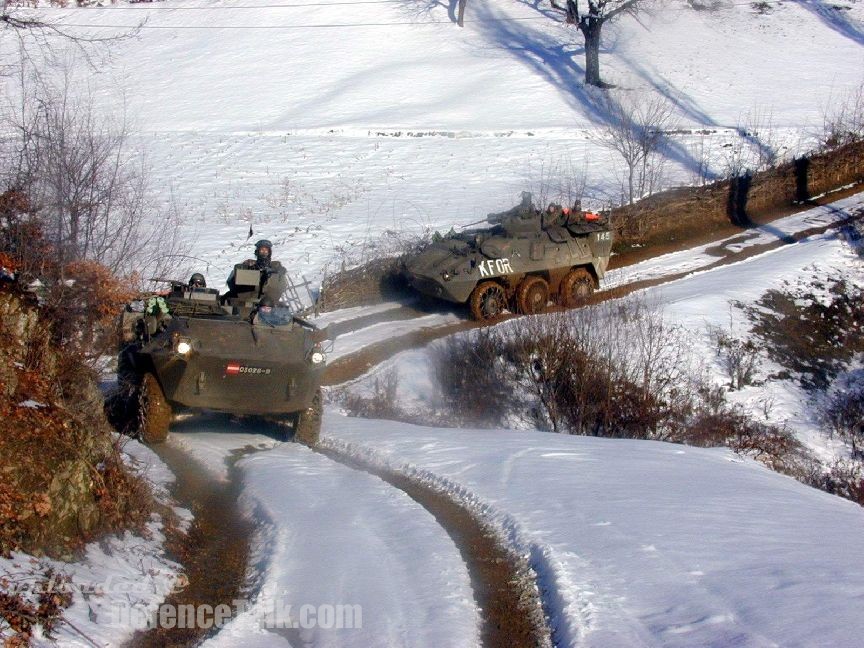 Austrian Pandur APC on Patrol with KFOR