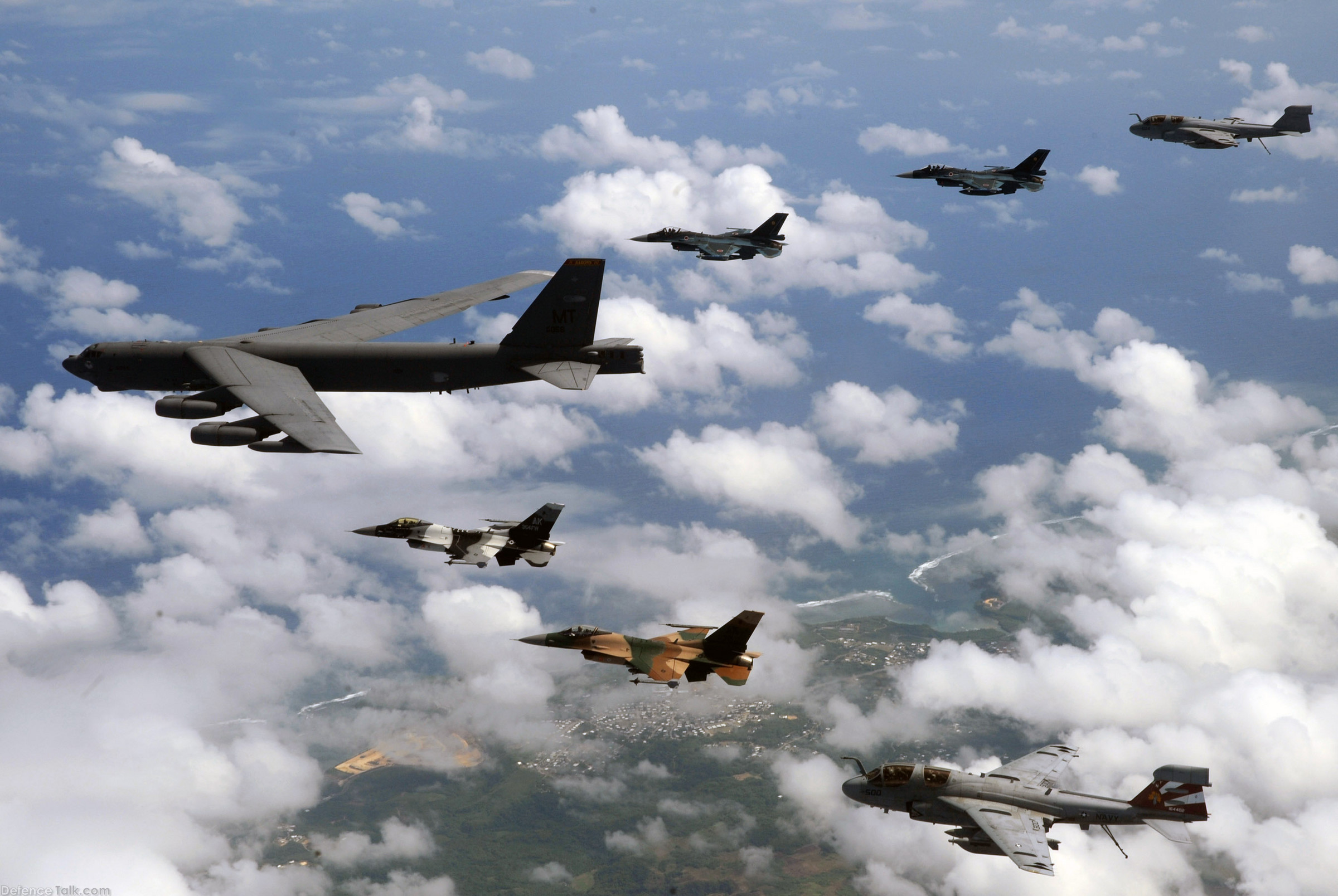 B-52  leads F-2's  and F-16's
