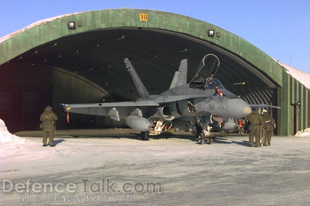 CF-18 Hornet and hangar