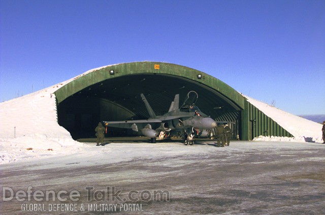 CF-18 Hornet and hangar