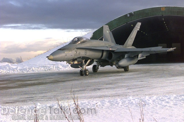 CF-18 Hornet and hangar