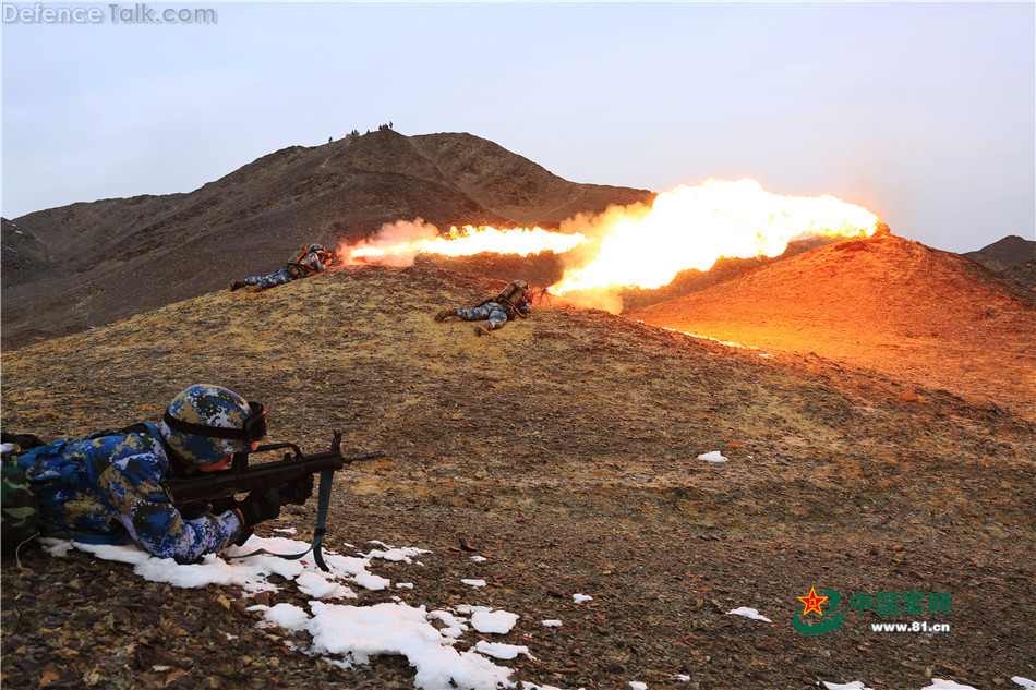 China Marine Corps conducts combined-arms live-fire drill in Gobi Desert