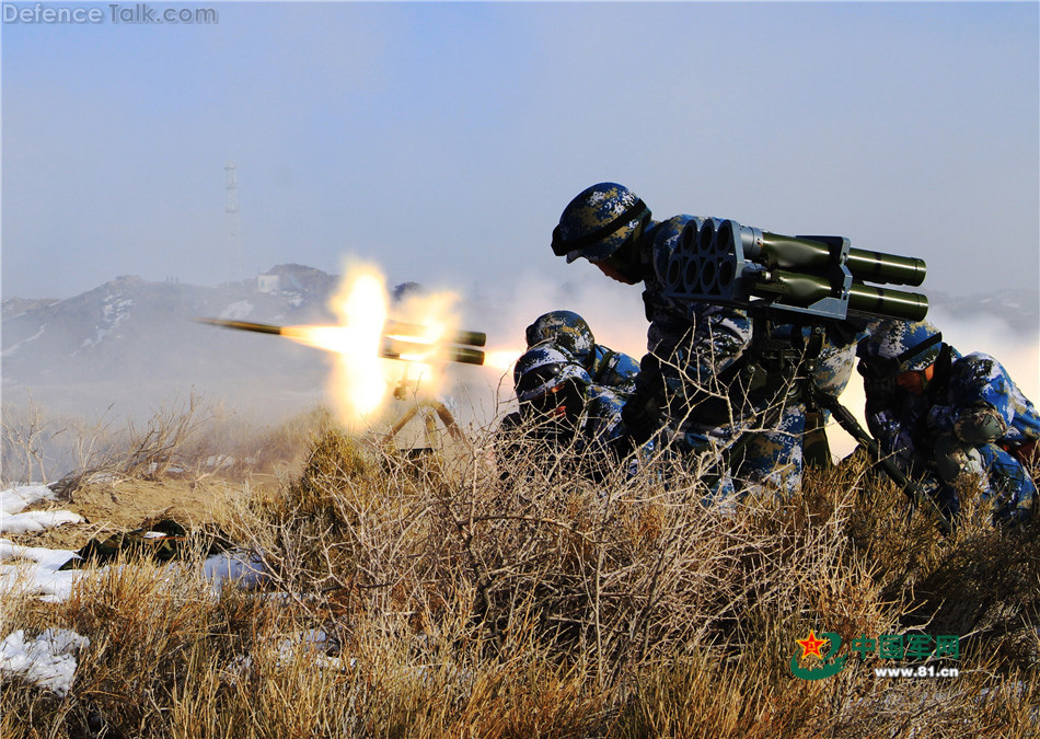 China Marines fire the man-portable cluster rocket launcher