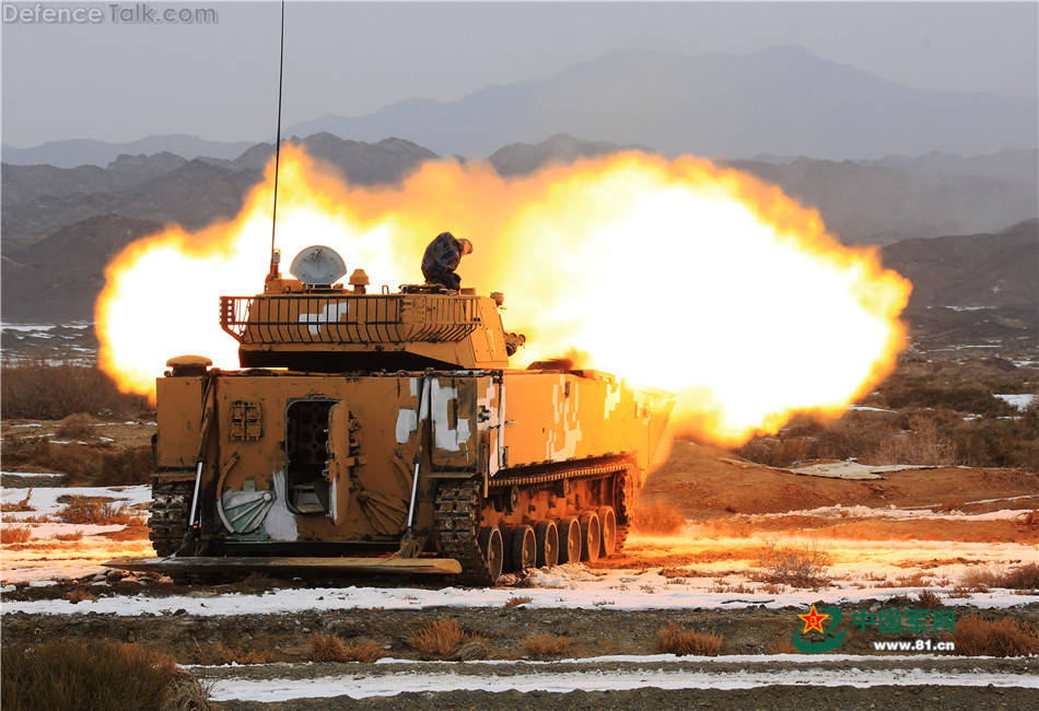 China ZTD-05 tracked amphibious assault vehicle (AAV) fires its 105mm gun