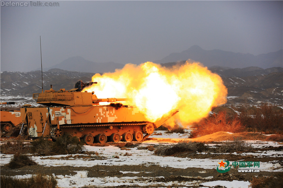China ZTD-05 tracked amphibious assault vehicle (AAV) fires its 105mm gun