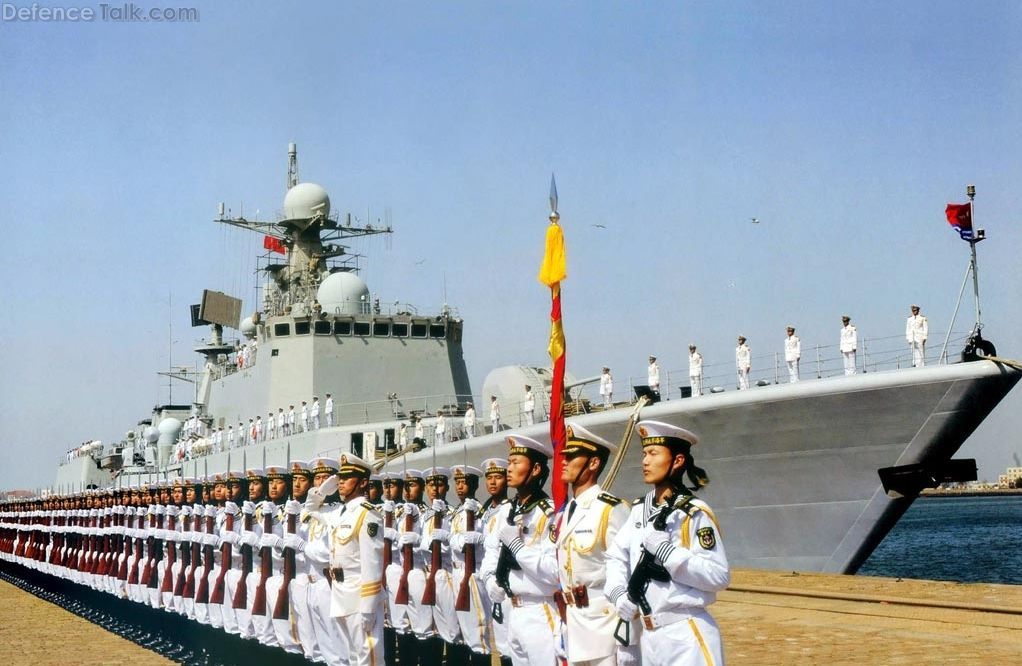 Chinese Sailors and Type 051C Missile Destroyer