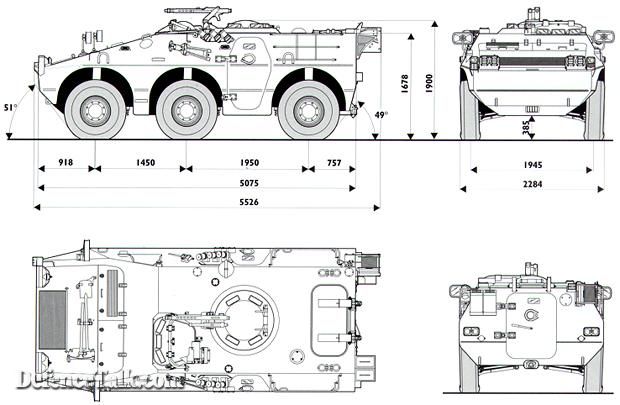 Dimensions and measurements of the Puma 6 x 6 wheeled armoured fighting veh