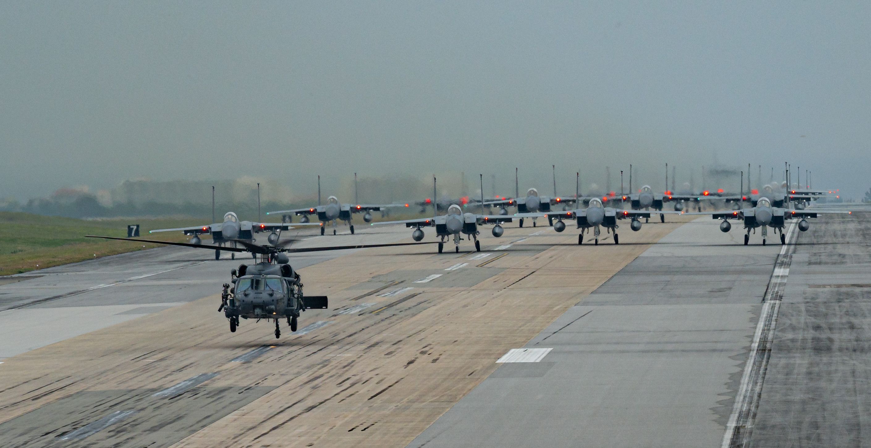 F-15C/D Eagle fighter jets Elephant walk at Kadena Air Base, Japan