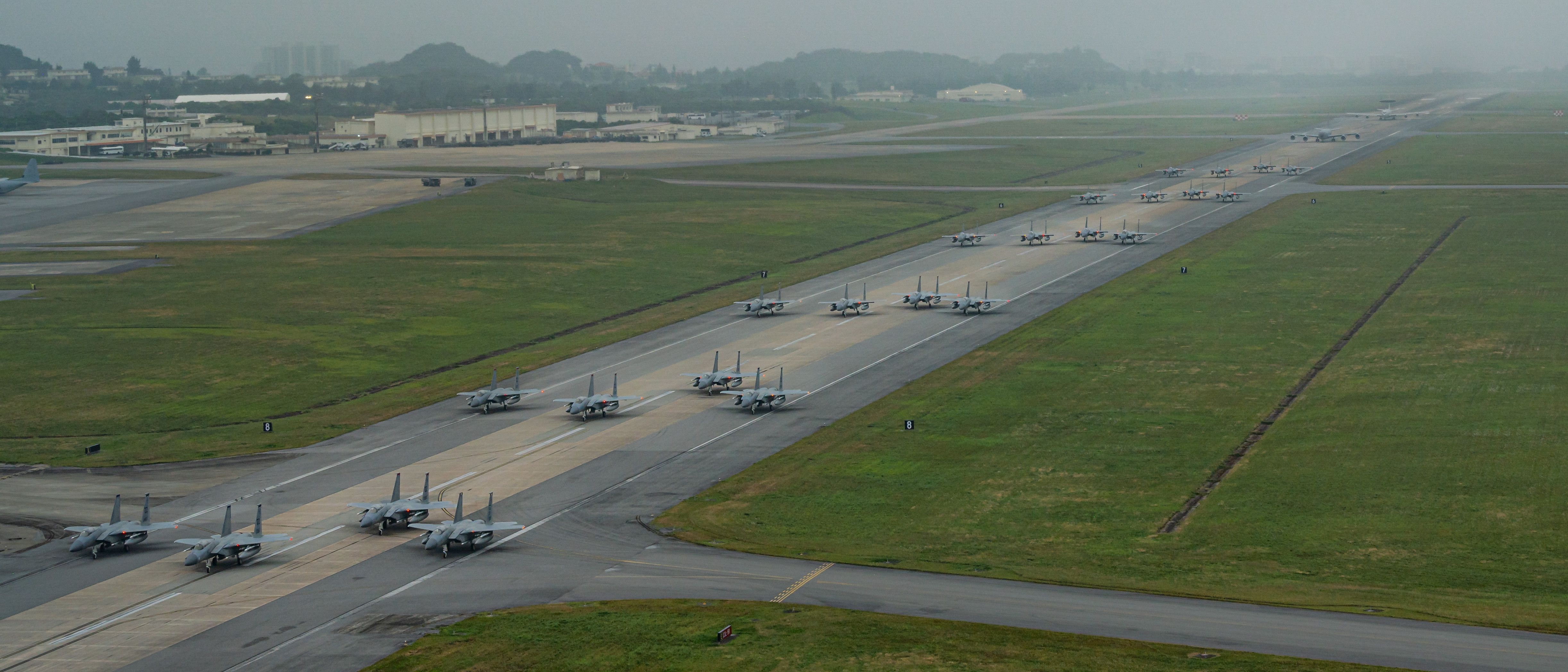 F-15C/D Eagle fighter jets Elephant walk at Kadena Air Base, Japan